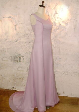 ドレス　オーダーメイド　白サテン＆紫ジョーゼット Aラインフレアドレス