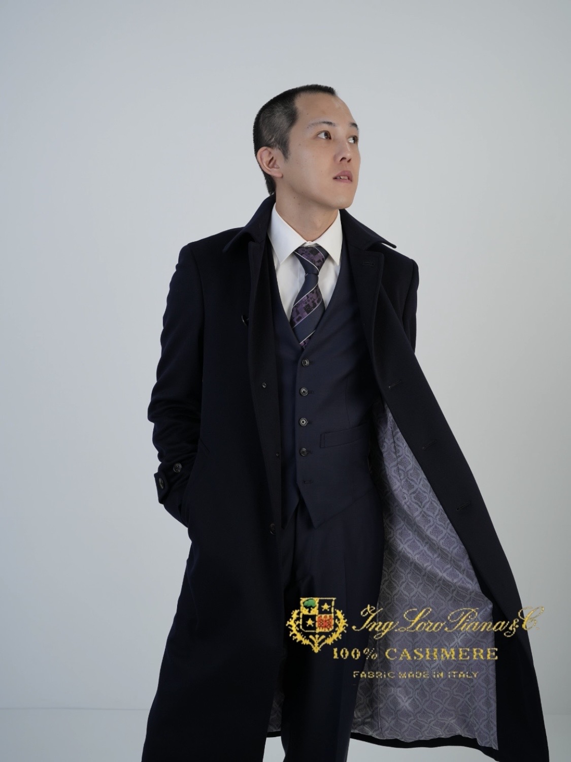 オーダーコート　カシミアコート　ロロ・ピアーナ　襟高　袖タブ　ステンカラー　カシミア　Loro Piana